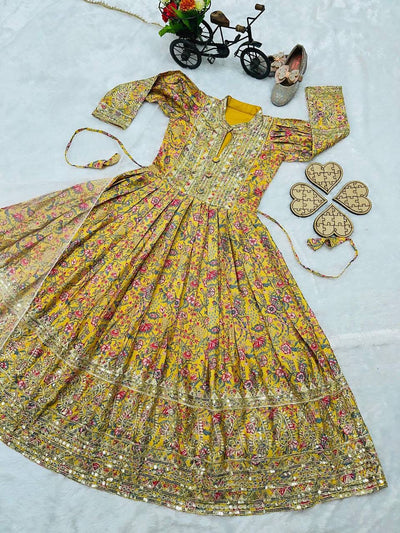 Heavy Chinon Silk Gown With Dupatta