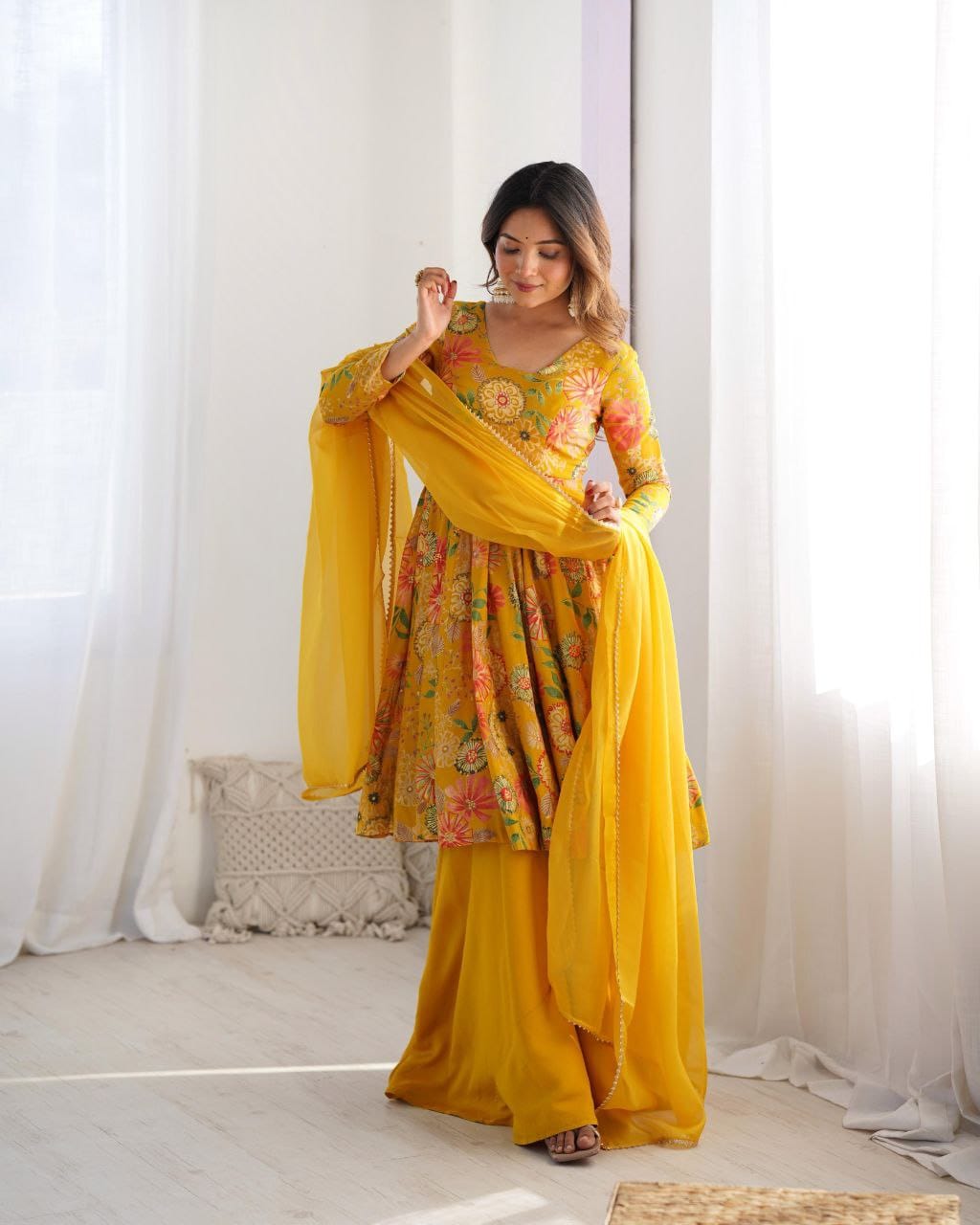 Pure Romansilk Chanderi Discharge Printed Kurti Set