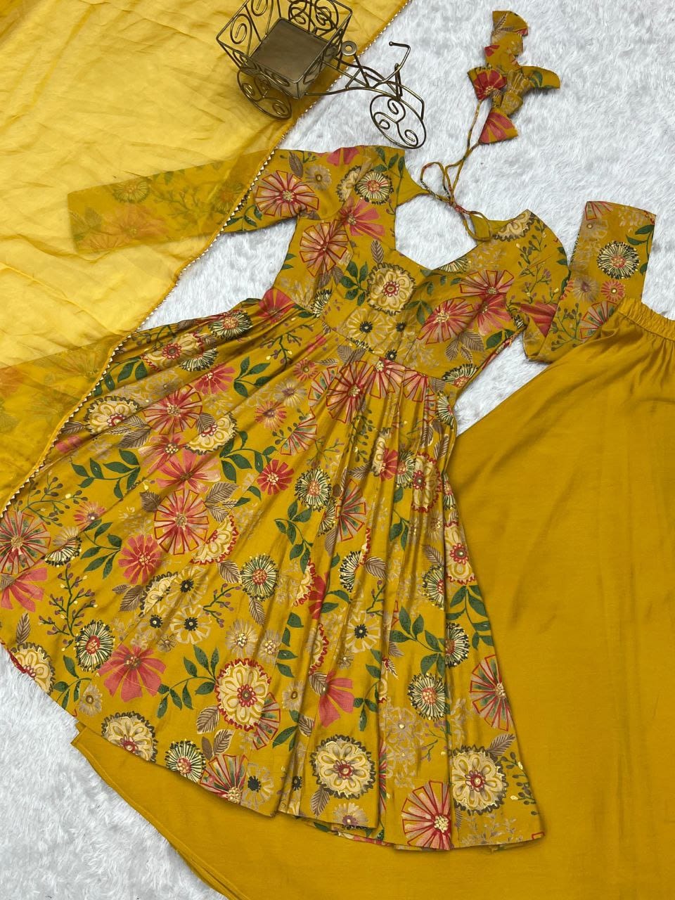 Pure Romansilk Chanderi Discharge Printed Kurti Set