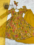 Pure Romansilk Chanderi Discharge Printed Kurti Set
