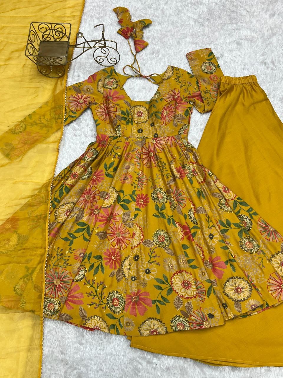 Pure Romansilk Chanderi Discharge Printed Kurti Set