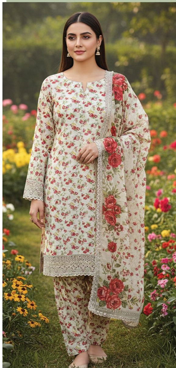 Lawn 3-Piece Suit with Chiffon Dupatta