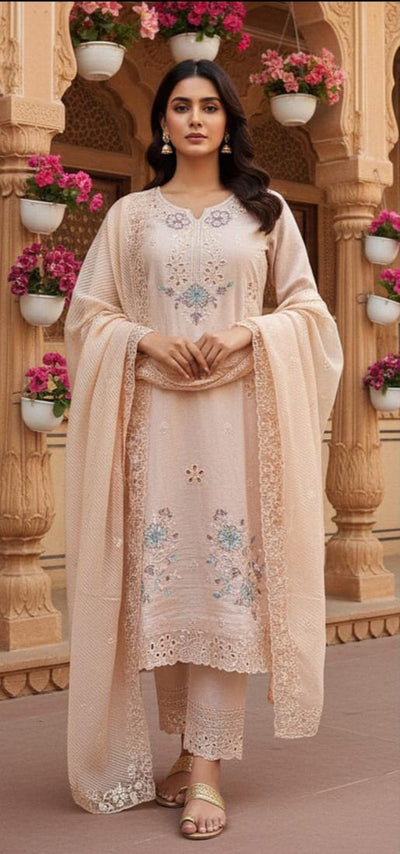 Crystal Viscose 3-Piece Stitched Suit with Organza Dupatta