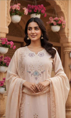 Crystal Viscose 3-Piece Stitched Suit with Organza Dupatta