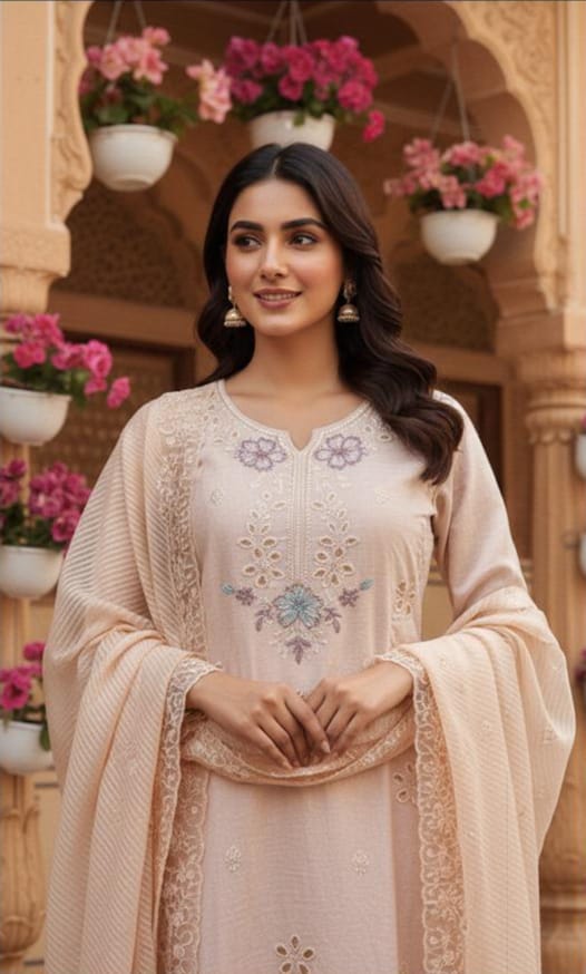 Crystal Viscose 3-Piece Stitched Suit with Organza Dupatta