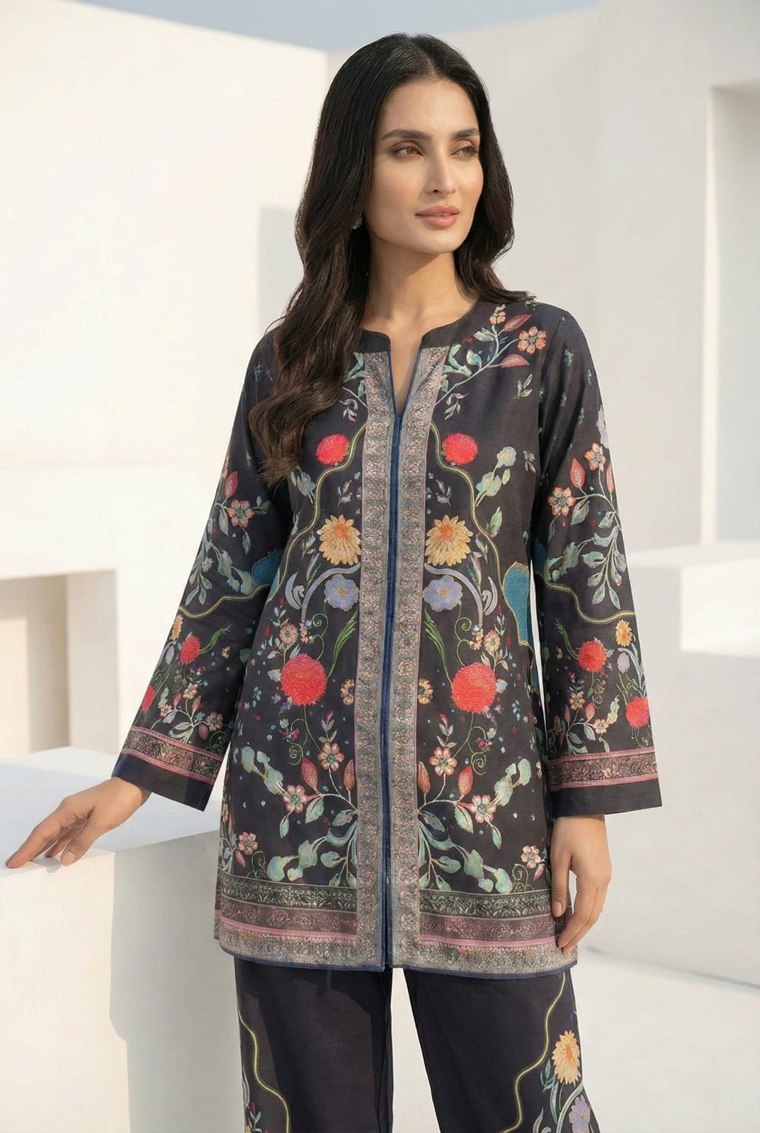 Midnight Charcoal Floral 2-Piece Cotton Co-ord Set