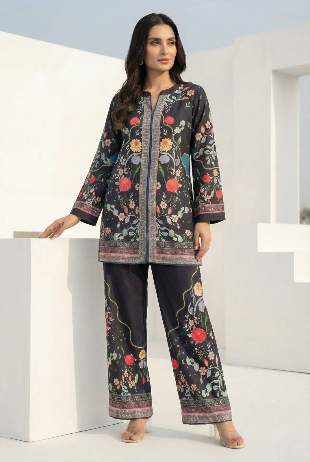 Midnight Charcoal Floral 2-Piece Cotton Co-ord Set