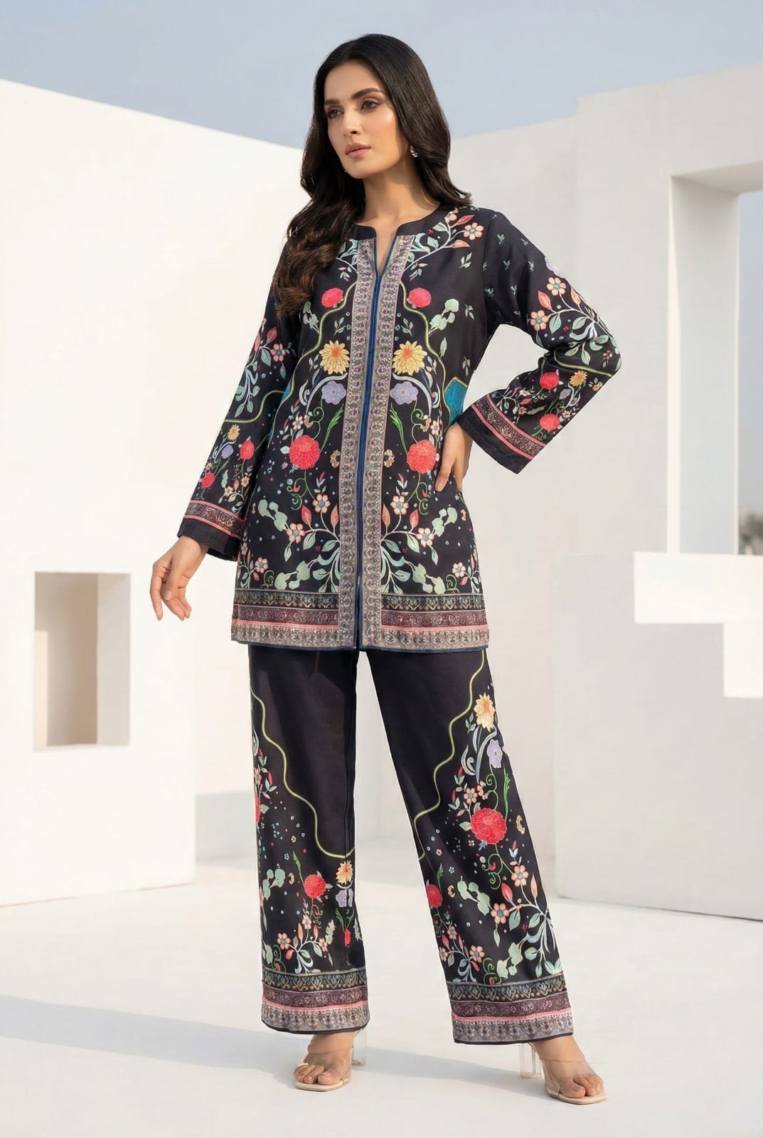 Midnight Charcoal Floral 2-Piece Cotton Co-ord Set