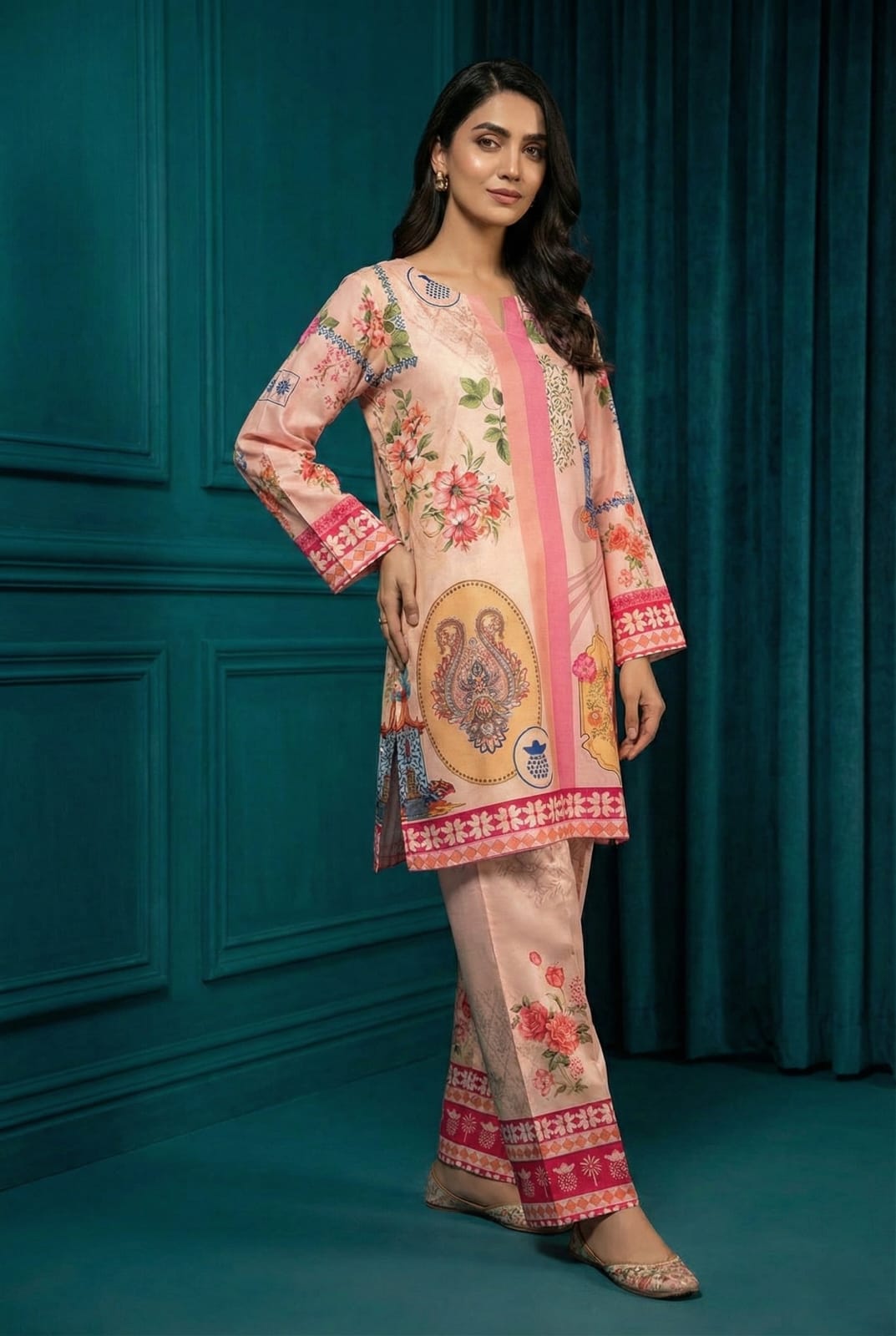 Peach & Pink Floral 2-Piece Co-ord Set