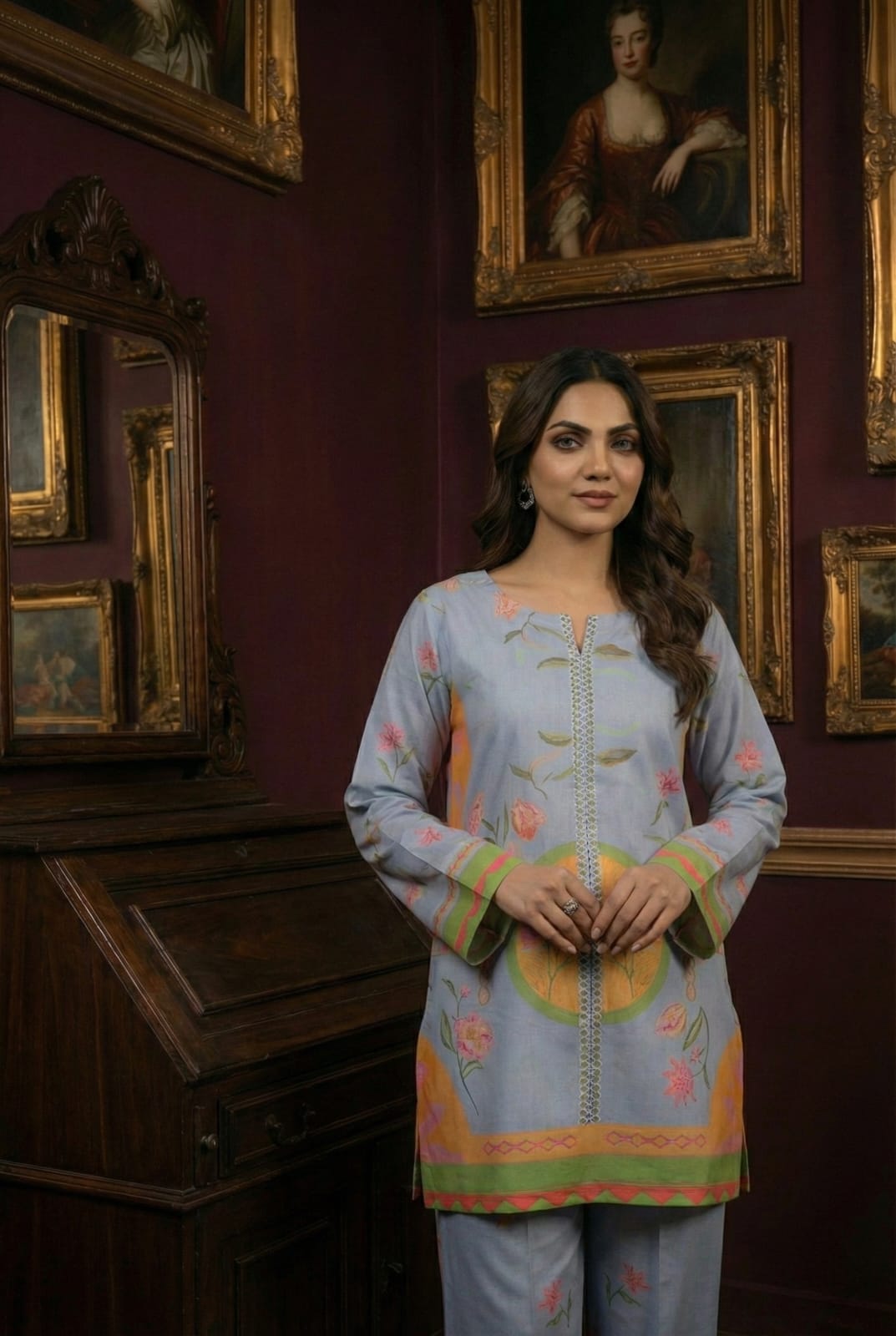 Vintage Cream & Blue Floral 2-Piece Co-ord Set