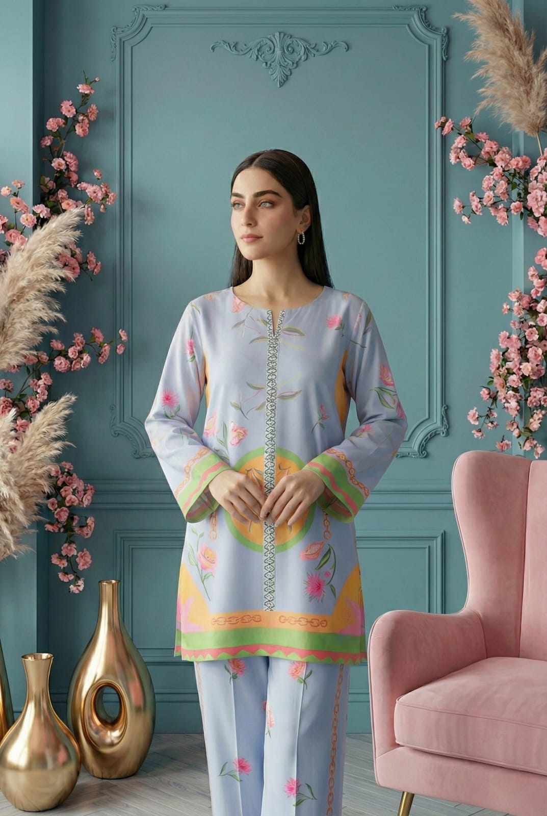 Cream & Rust Botanical 2-Piece Cotton Co-ord Set