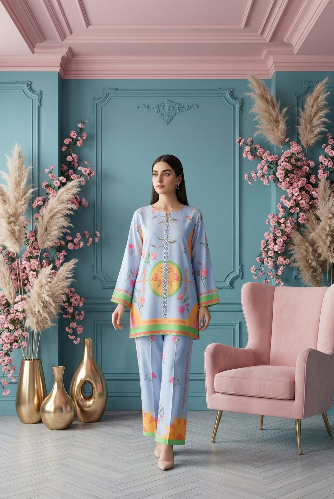 Cream & Rust Botanical 2-Piece Cotton Co-ord Set