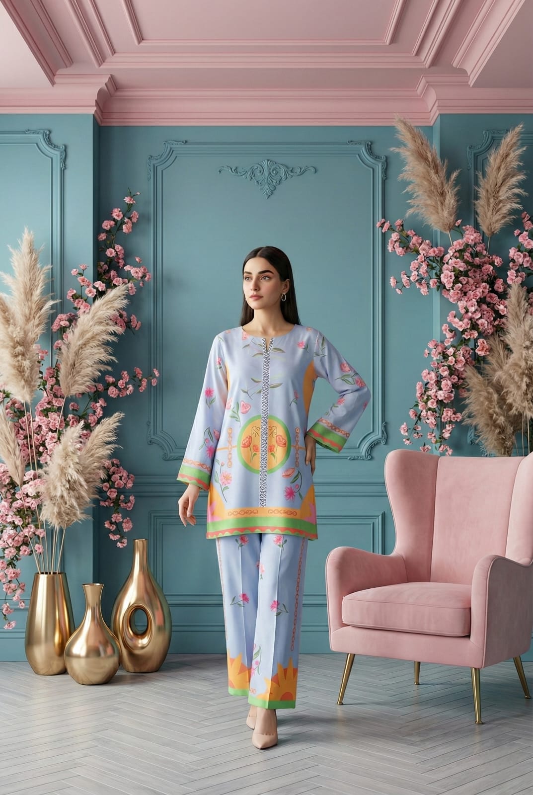 Cream & Rust Botanical 2-Piece Cotton Co-ord Set