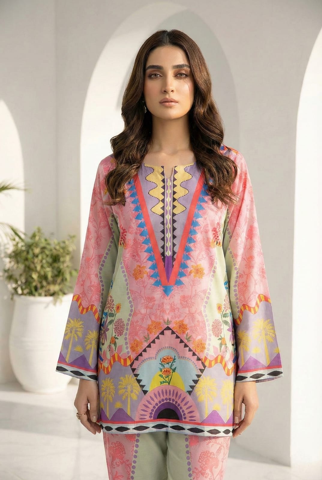 Floral Cotton 2-Piece Co-ord Set – Multi-Color