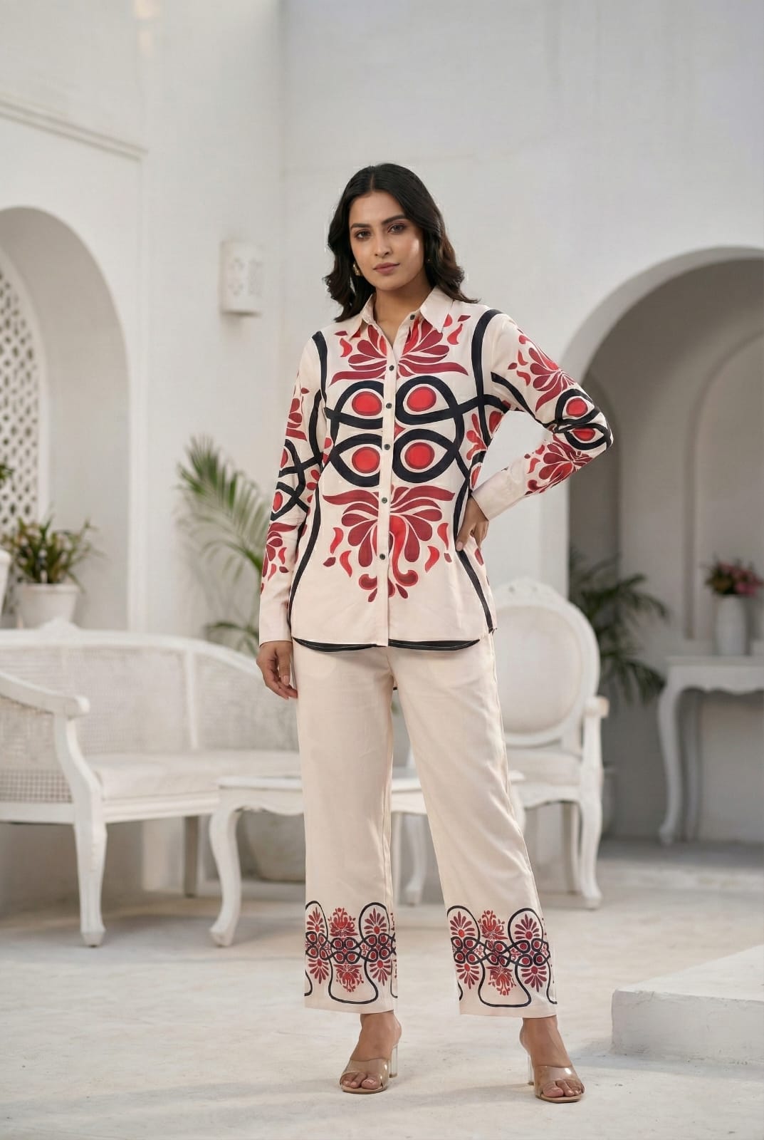 Cream Button-Down 2-Piece Cotton Co-ord Set