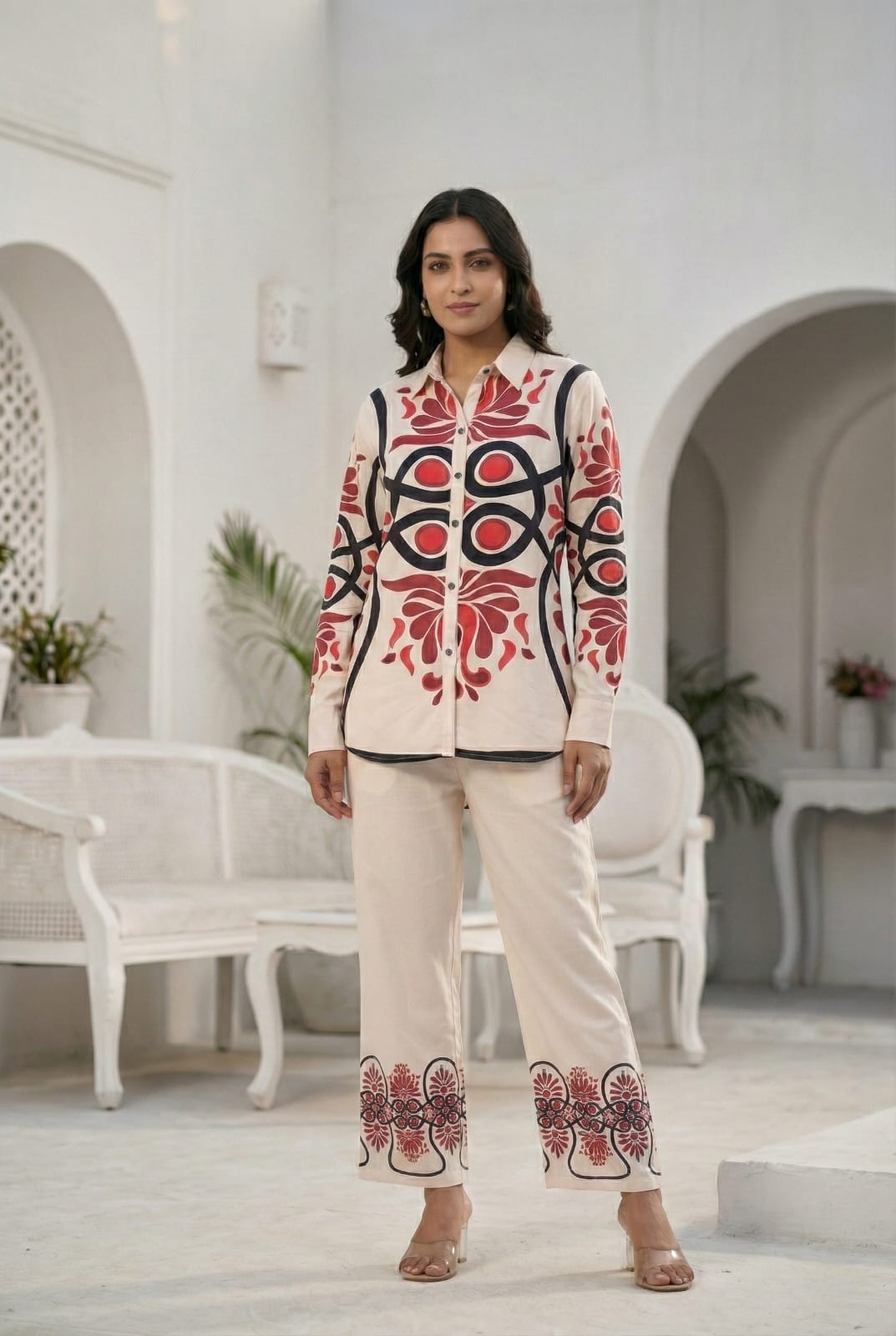 Cream Button-Down 2-Piece Cotton Co-ord Set