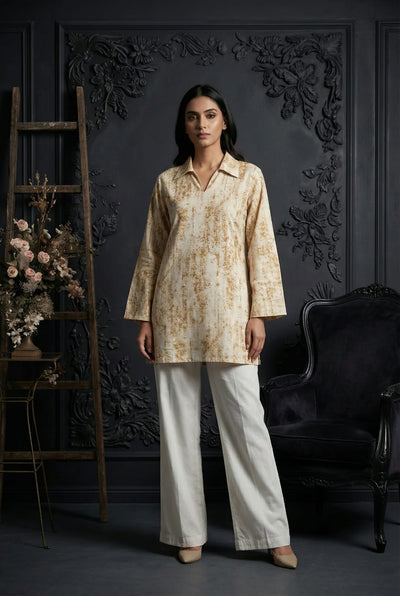 Premium Off-White Cotton Suit with Victorian Floral Print