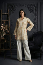 Premium Off-White Cotton Suit with Victorian Floral Print