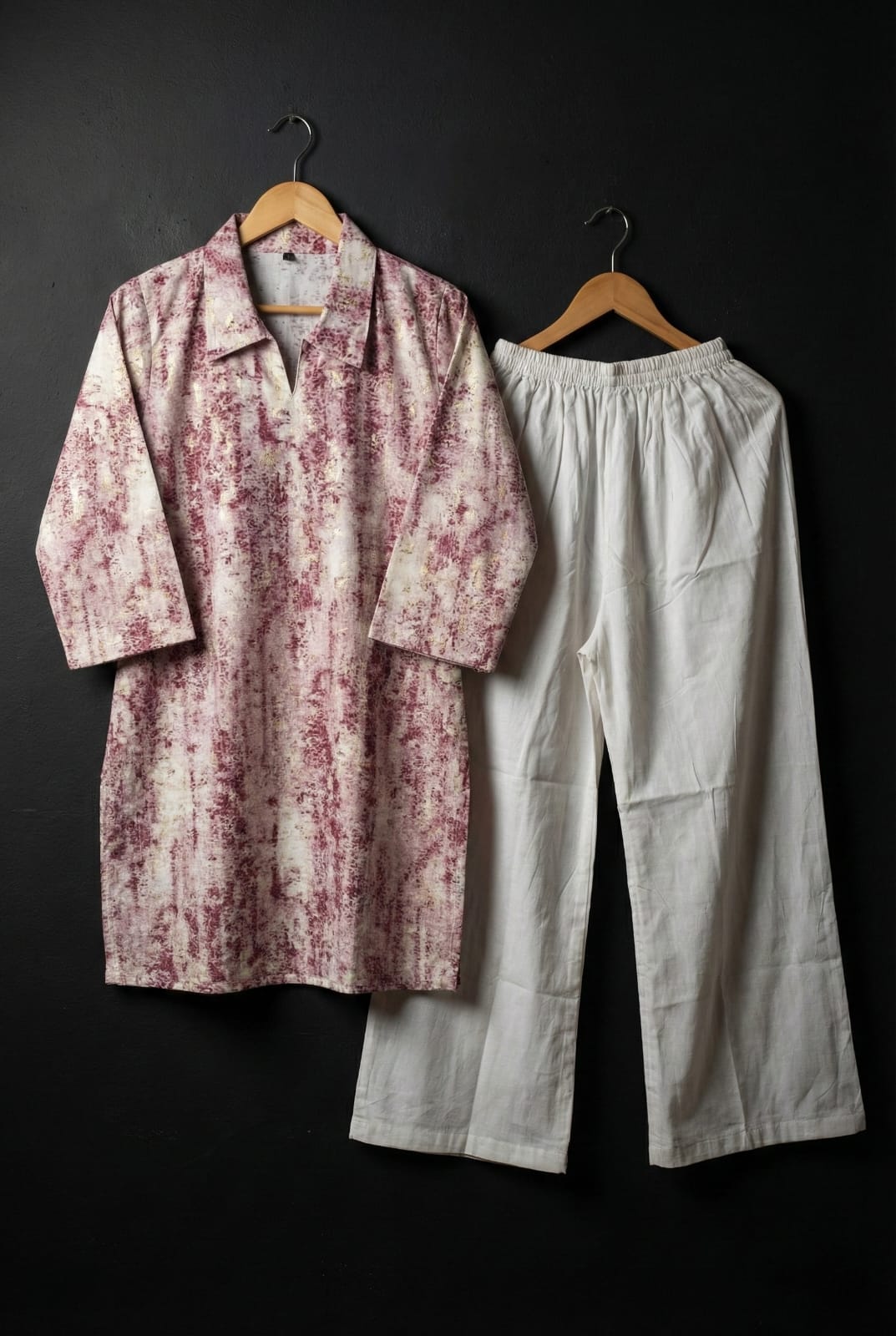 Premium Pastel Pink Set with Lace Detail V-Neck