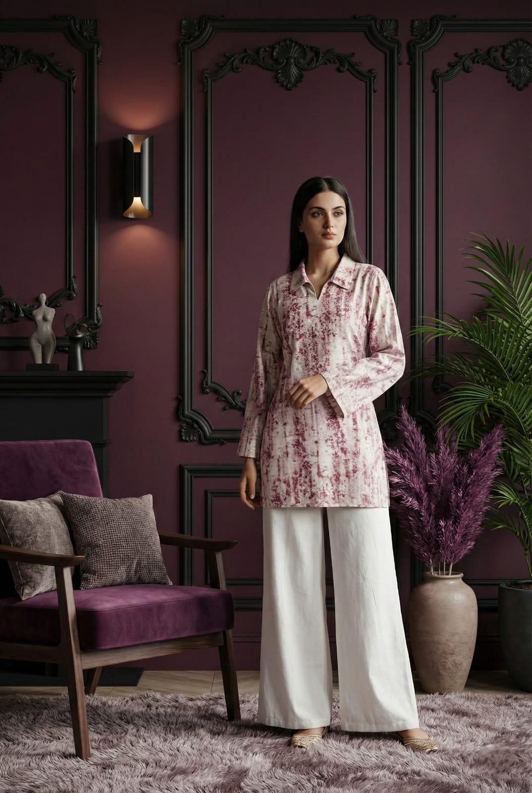 Premium Pastel Pink Set with Lace Detail V-Neck