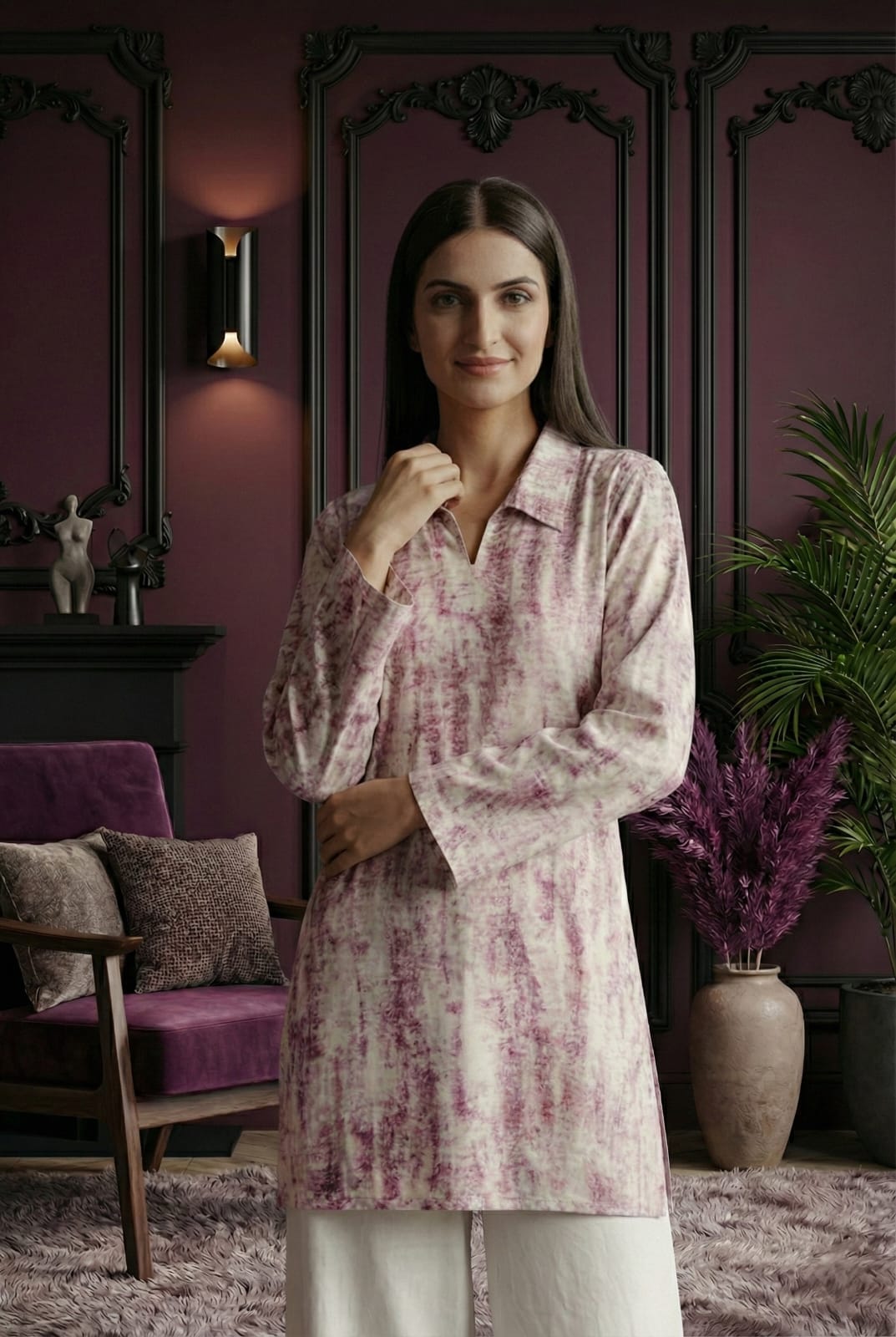 Premium Pastel Pink Set with Lace Detail V-Neck