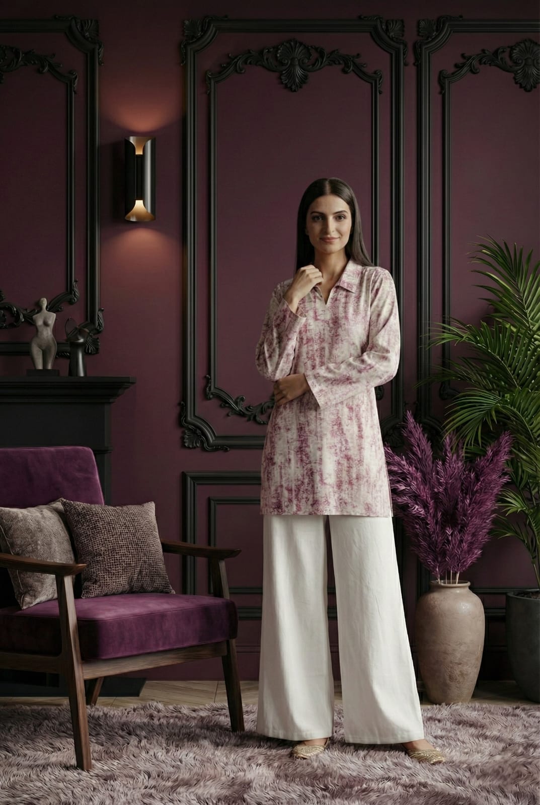 Premium Pastel Pink Set with Lace Detail V-Neck