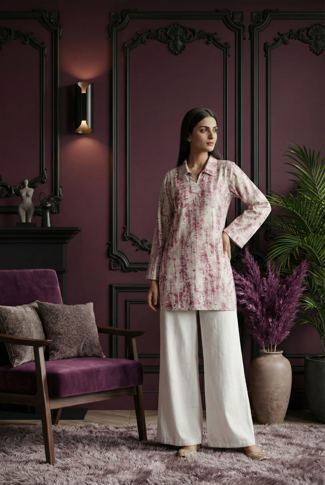 Premium Pastel Pink Set with Lace Detail V-Neck