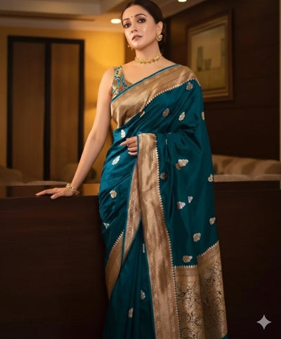 Banarasi Silk Saree With Unstitched Blouse For Women