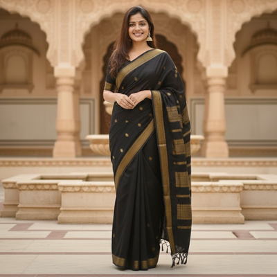 Adorable Silk Jacquard Border Saree For Women (Unstitched)