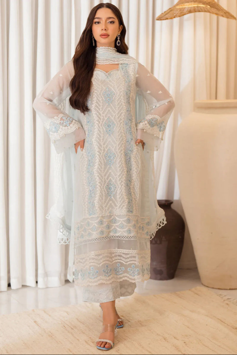 Luxury Embroidered Chiffon Suit with Satin Trouser