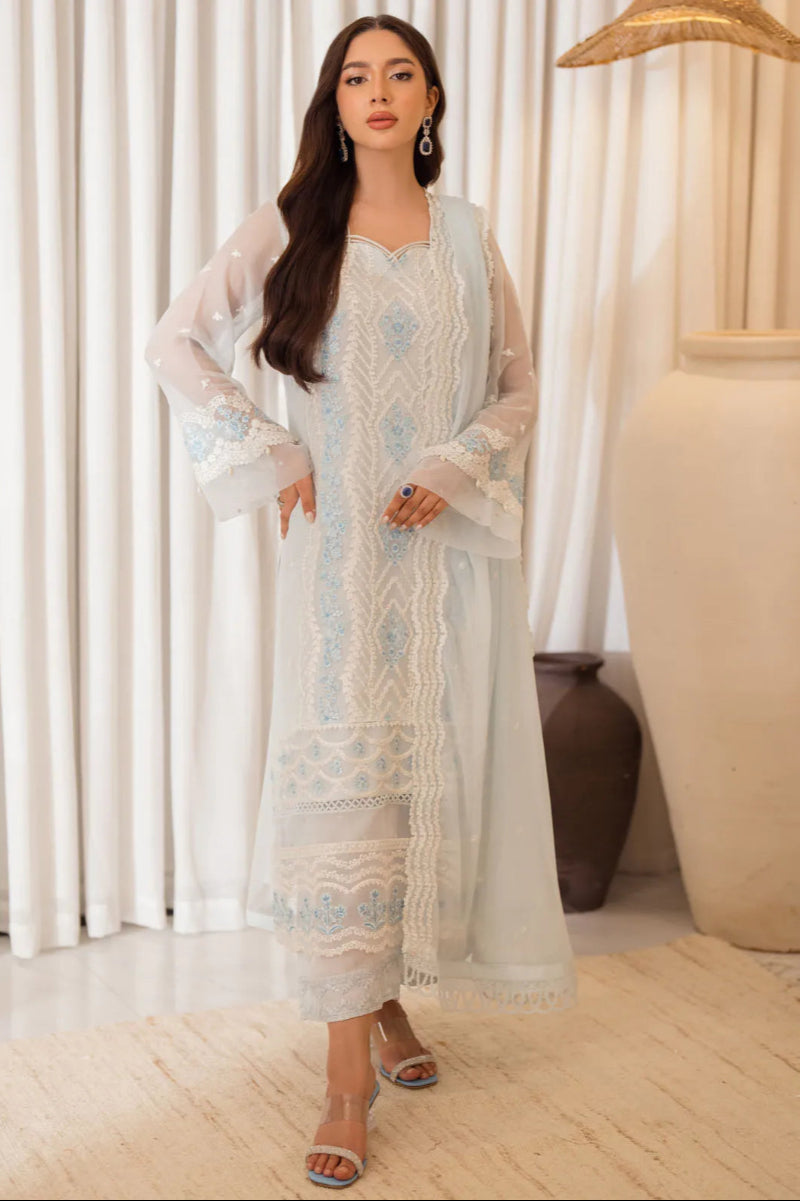 Luxury Embroidered Chiffon Suit with Satin Trouser