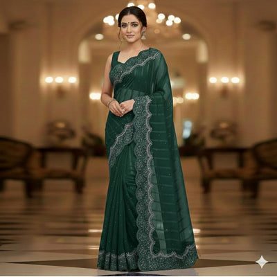 Stone Work Chiffon Georgette Saree for Women (Unstitched)