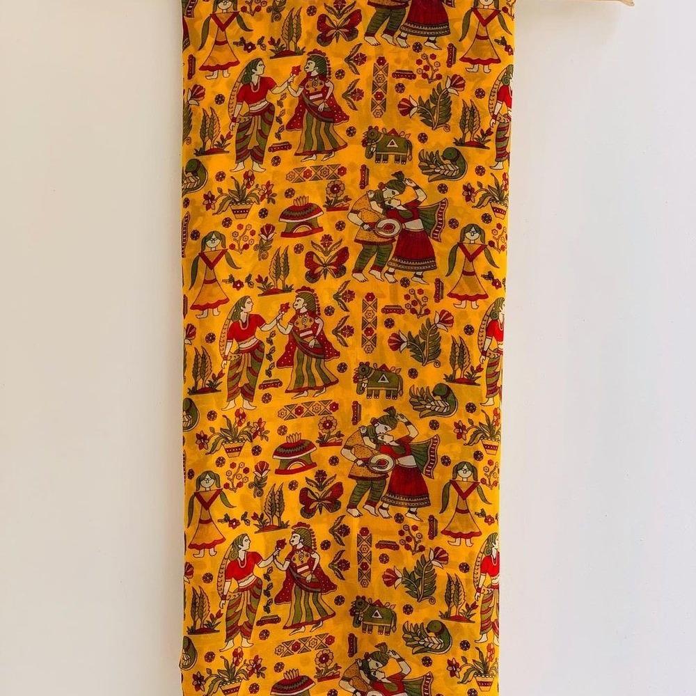 Faux Georgette Kalamkari Print Saree For Women (Unstitched)