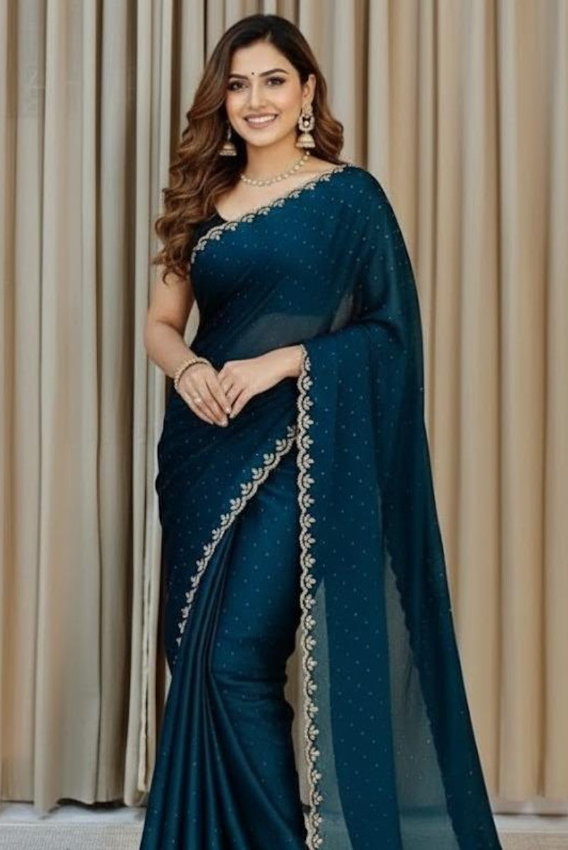 Siroski Work Chiffon Fabric Unstitched Blouse Saree For Women