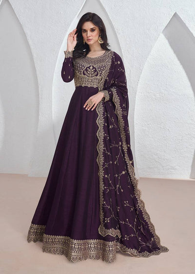 Premium Vichitra Sequin Embroidered Work Anarkali Suit