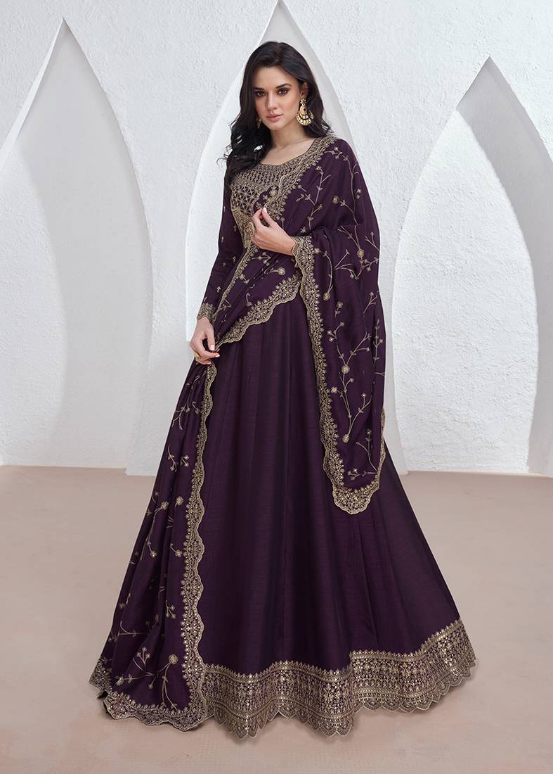 Premium Vichitra Sequin Embroidered Work Anarkali Suit