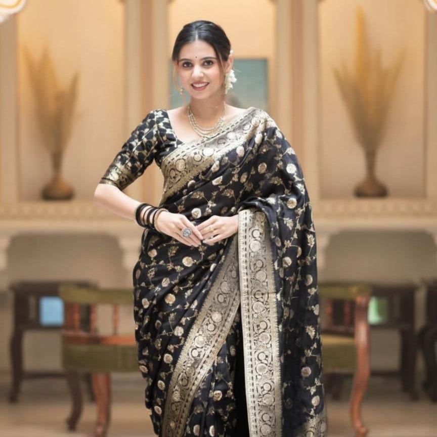 Printed Soft Lichi Silk Saree (Unstitched)