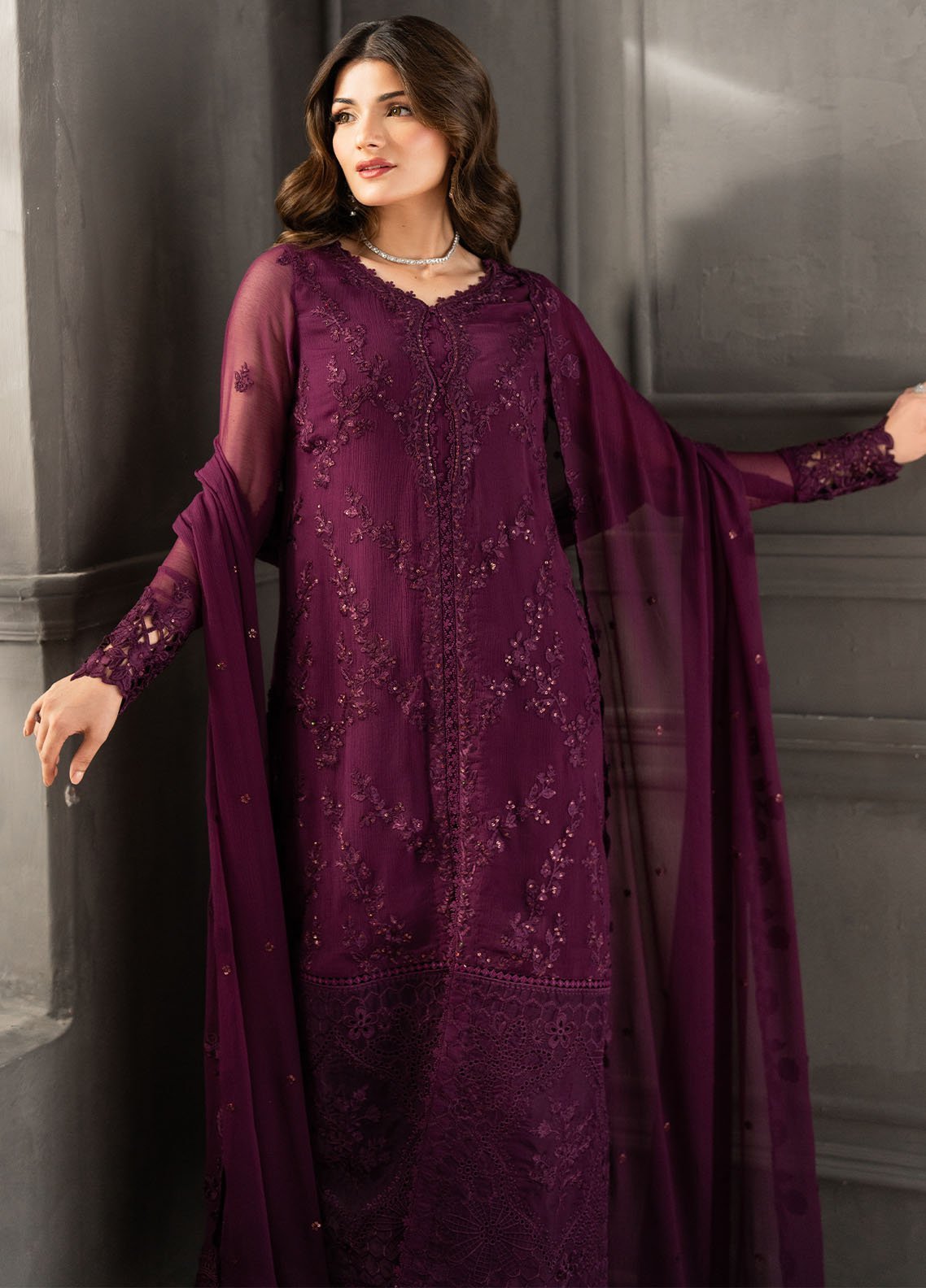 Azure – Purple Chiffon Embroidered Dress