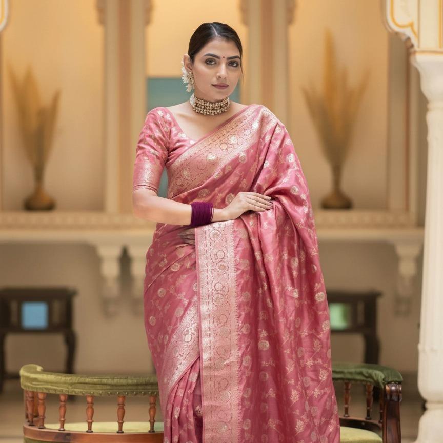 Printed Soft Lichi Silk Saree (Unstitched)