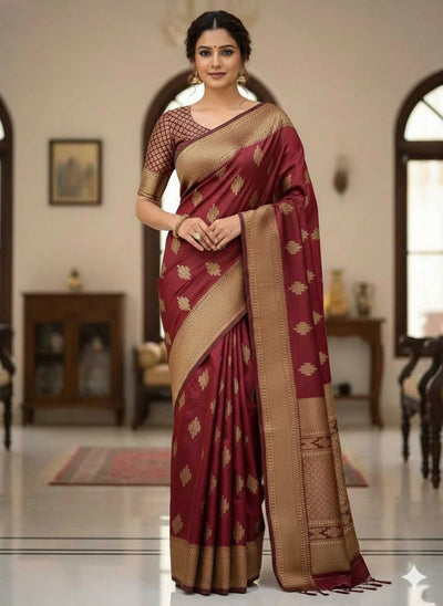 Exquisite Jacquard Silk Saree with Grand Pallu (Unstitched)