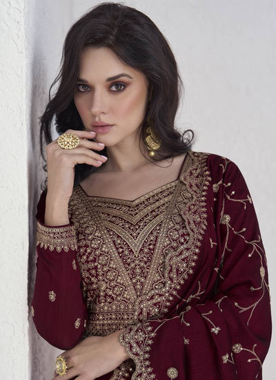 Premium Vichitra Sequin Embroidered Work Anarkali Suit