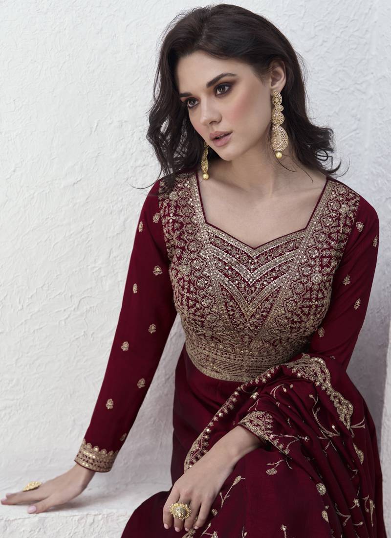 Premium Vichitra Sequin Embroidered Work Anarkali Suit