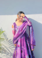 Elegant Party Wear Organza Taby Silk Gown with Dupatta