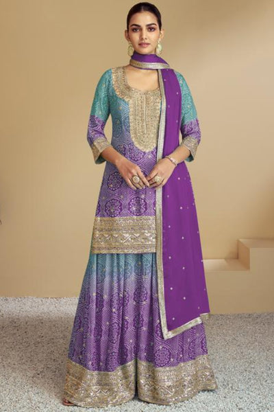 Chinnon Zari Embroidered Straight Cut Palazzo Suit