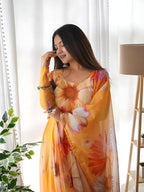 Elegant Party Wear Organza Taby Silk Gown with Dupatta