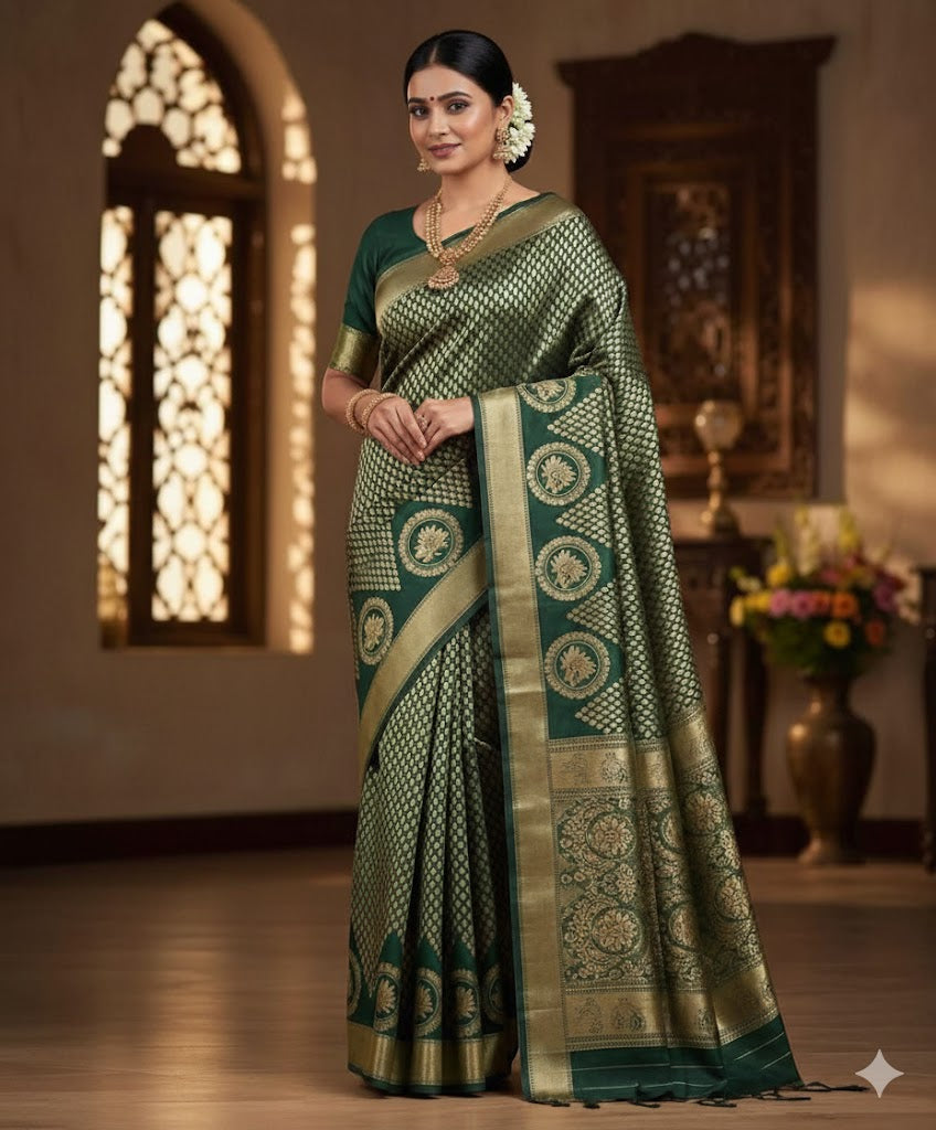 Exquisite Jacquard Silk Saree with Grand Pallu (Unstitched)