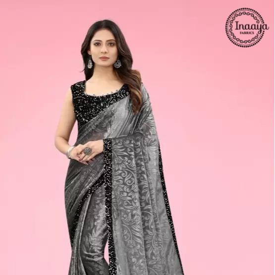 Trending Lycra Blend Saree with Sequins Work For Women (Unstitched)