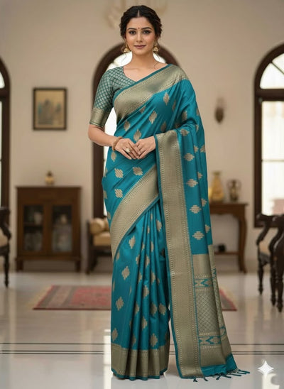 Exquisite Jacquard Silk Saree with Grand Pallu (Unstitched)