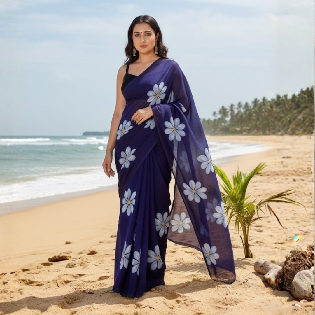 Printed Cotton Saree Collection With Fumka Border For Women (Unstitched)